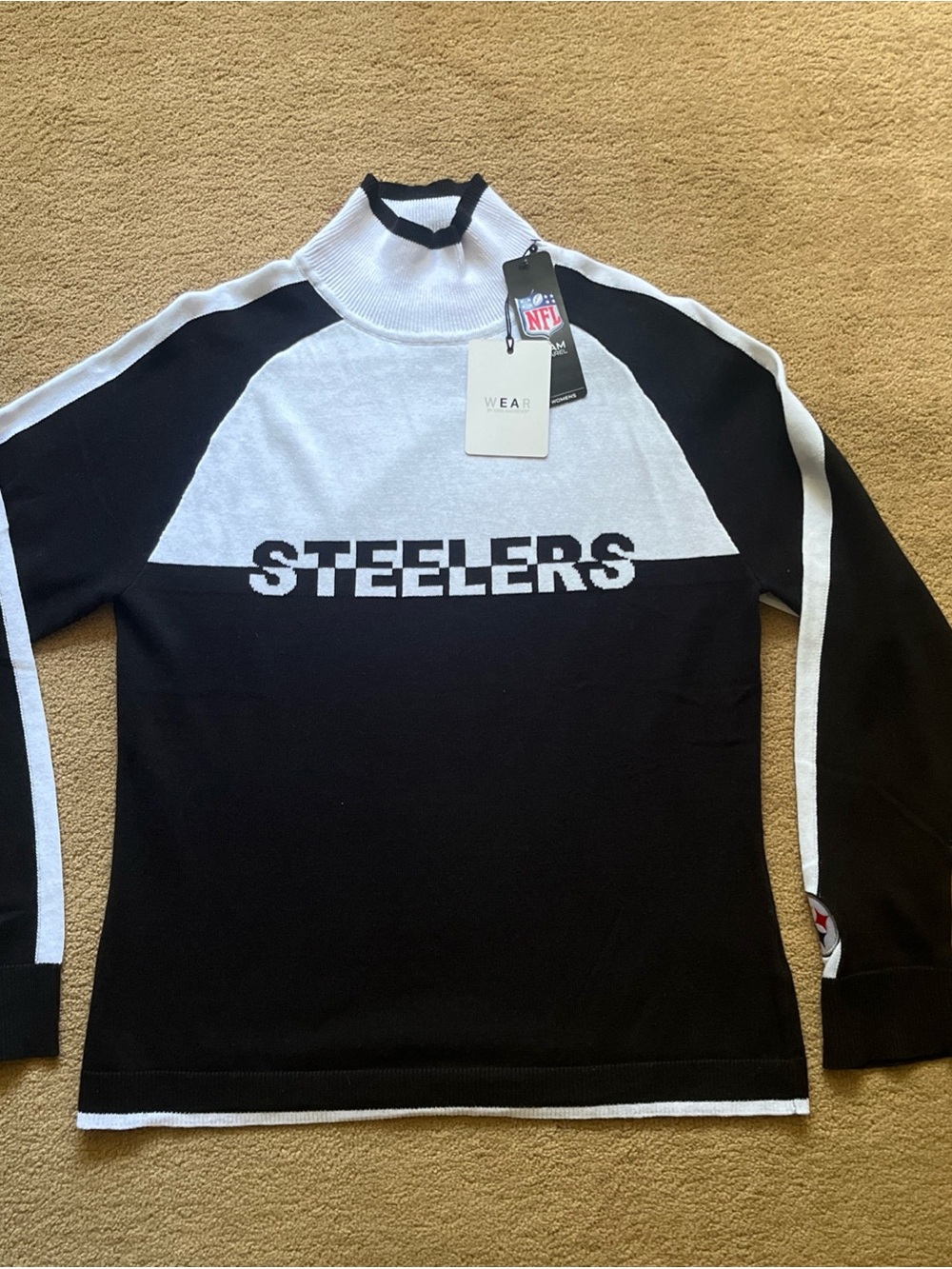 NFL Steelers Black and White Cowl Neck Sweater